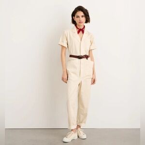 Alex Mill Standard Short Sleeve Jumpsuit in Oat Milk, Size Small